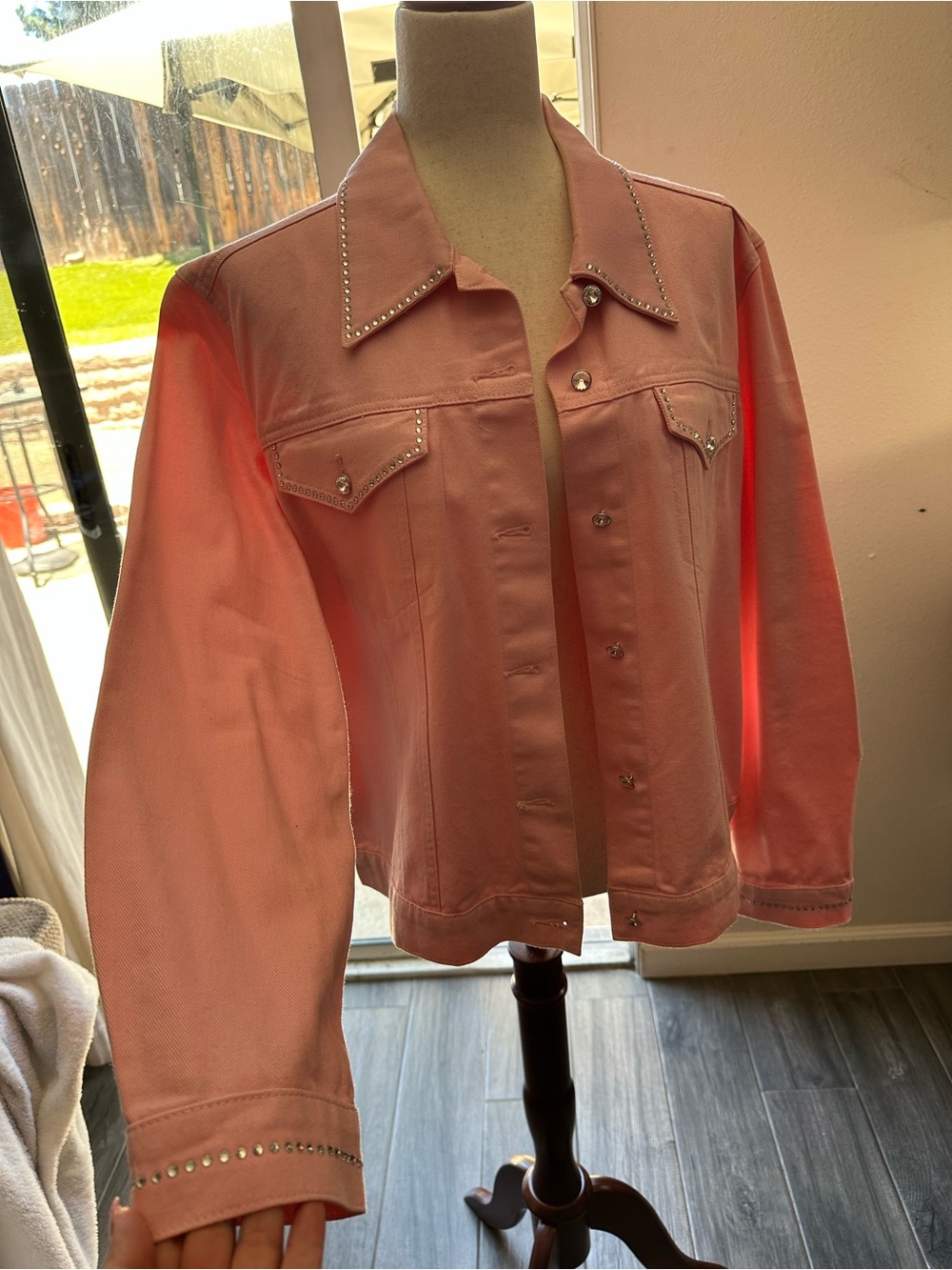 Christine Alexander Pink Stud-Trim Denim Jacket